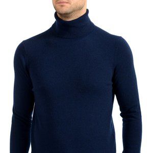 Malo Optimum Men's Navy Blue 100% Cashmere Turtleneck Pullover Sweater